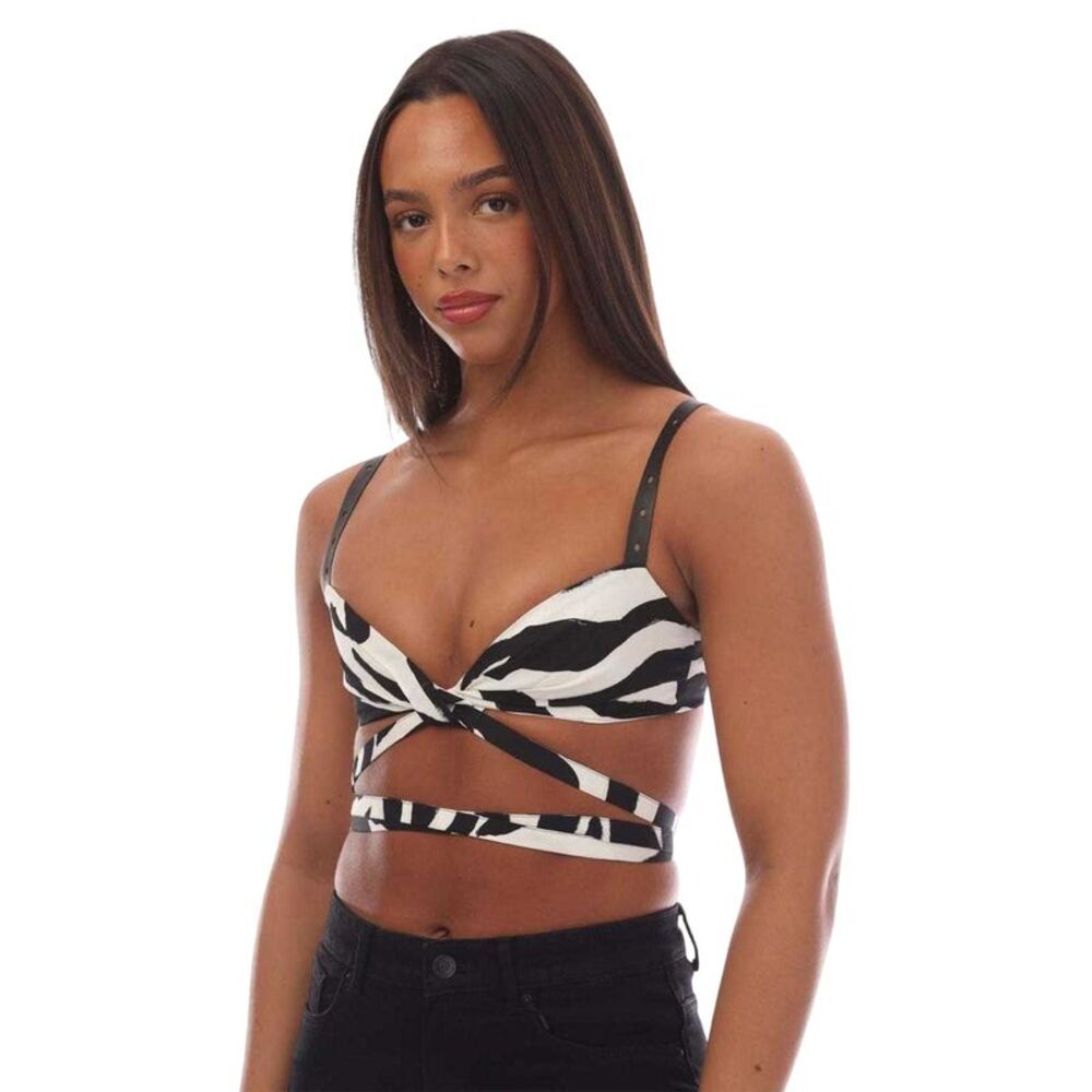 Off White Womens/Ladies Zebra Print Bralette / White/Black